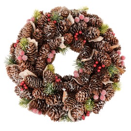 38cm Natural Frosted Pine Cone Hanging Christmas Wreath Door Decoration Winter Home Décor Garland