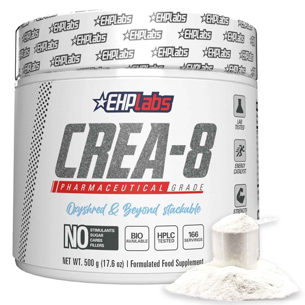 EHPlabs CREA-8 Creatine Monohydrate Powder - Creatine Powder for Building Lean Muscle Mass, Improves Strength & Power, Supports Brain Health - 100 Servings (500g)