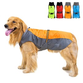 Zunea Waterproof Dog Raincoats for Medium Large Dogs Lightweight Reflective Jacket Safty Coat Windproof Mesh Lined Vest Clothes Outdoor Hunting Hiking Apparel for Wet Days Orange 9XL