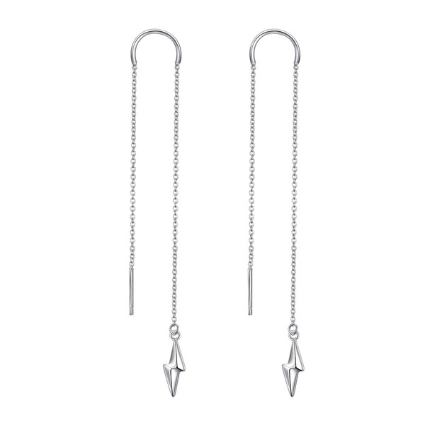 S925 Sterling Silver Lightning Bolt Threader Drop Earrings for Women
