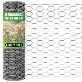 16in x 100ft Craft Chicken Wire Mesh, Hexagonal Galvanized Wire Mesh for Poultry, Floral Wire Netting for Protecting Garden Plants, Vegetables, Flowers and Fruits from Dogs, Rabbits and Squirrels