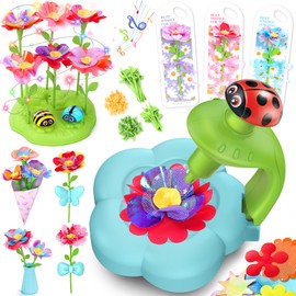 KLAPTOR Arts and Crafts for Kids Ages 4-6: Toys for Ages 5 6 7 8 9 – Birthday Gifts & Craft Set for Girl Age 3-9 - DIY 30+ Flower Bloom Maker with Music Light Base Vase Fridge Magnets Cards