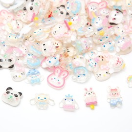 Luyoaozy 60pcs White Resin Slime Charms Cute Set for Crafts, 3D Flatback Cute Charms for Embellishments, Scrapbooking and Mini Decorations
