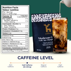 Emberk Organic Instant Mushroom Coffee - 35 Servings of Arabica Coffee with Six 100% Fruiting Body Mushrooms for Mental Clarity, Sustained Energy, Gut Health and Immune Support - 70g