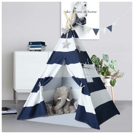 Ukadou Kids Teepee Tent for Boys Navy White Stripe Teepee Tent Indian Canvas Tents for Toddlers Indoor Playhouse Play Tent for Kids
