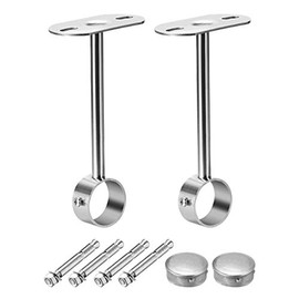 sourcing map Ceiling-Mount Bracket, Wardrobe Pipe Bracket, 32mm Dia, Shower Curtain Closet Wardrobe Rod Lever Support Holder Pipe Flange Socket 2pcs(200mm Height)