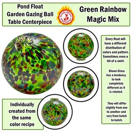 Totally Blown Glassworks Pond Float. Handmade Blown Glass, Garden Gazing Ball, Table Centerpiece, Assorted sizes available. Home and Patio Decor. Artist Dehanna Jones. Seattle, WA. (Green Rainbow MM)