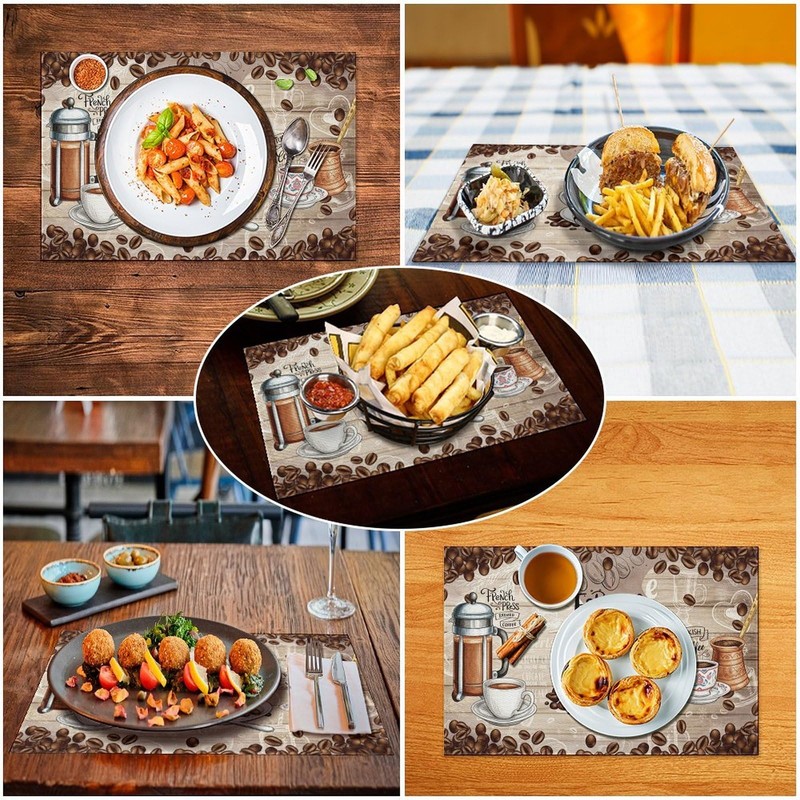 Coffee Time Placemats Set of 4, 12x18 Inch Farmhouse Retro
