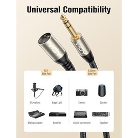 VIOY - Cable XLR a 6.35 mm de 20 pies, 1/4 de pulgada TRS a XLR macho, cable de micrófono balanceado para mezcladores, amplificadores, altavoces, micr