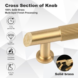 SALISENG Solid Brass Kitchen Cabinet Pulls,7-1/2 Inch Brushed Gold Dresser Drawer Handles, Modern Furniture Hardware Door Pulls for Cupborard Wardrobe Closet Vanity