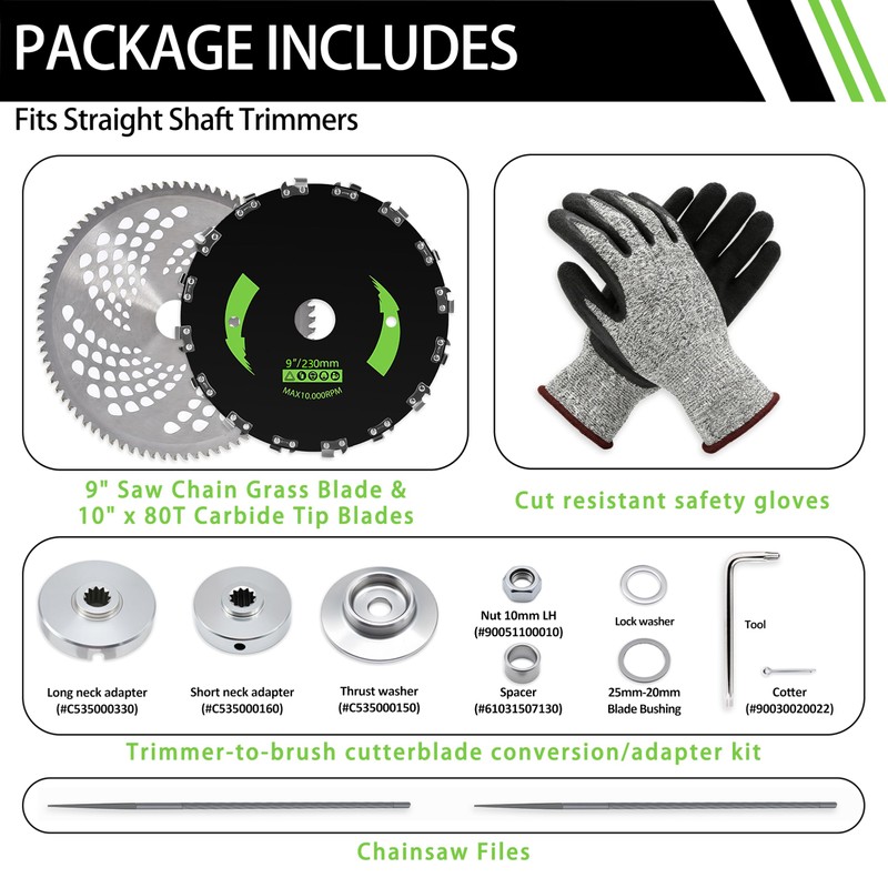 Brush Cutter Trimmer Conversion Kit with 9"x20T Carbon Steel Chainsaw