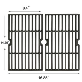 Hisencn Grill Cooking Grates for Char Griller Charcoal Grill 1624 E1515 22424 1515 1224 1616 Smoker Box, Side Fire Box, Cast Iron Grill Grid Replacement Parts 2-Pack