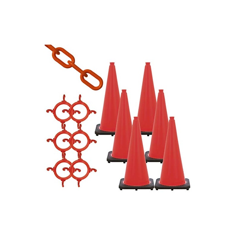 Mr. Chain Traffic Cone and Chain Kit, Traffic Orange, 28-Inch