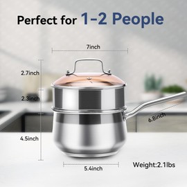 Boryenty Stainless Steel Saucepan with Steamer Basket, 2.5 QT Sauce Pot with Lid, Induction Compatible Small Soup & Pasta Pot for Noodles, Vegetables, Dumplings, Oatmeal & Gravies, All Cooktops