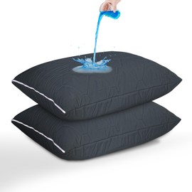 2 Pack King Size Zippered Pillow Protector, Waterproof Soft Breathable Pillow Cover, Cotton Filling, Fully Encased, Durable Zipper Pillow Encasement (Grey)