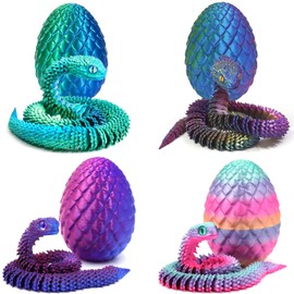 Leannae 4Pcs Random Color Snake Egg 3D Printed With Articulated Snake Inside Creative Ornament for Home Decor Supprise Eggs Easter Party Favors Gifts Toys for Kids Boys Girls
