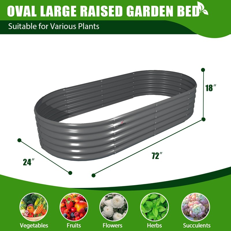 A ANLEOLIFE 6X2X1.5 ft Galvanized Raised Garden Beds Outdoor, Oval