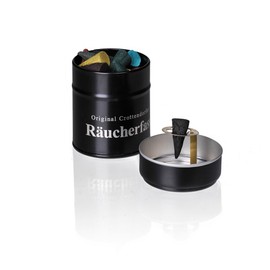 Crottendorfer Räucherfass mit Räucherkerzenhalter & 20 Räucherkerzen - Duft: Lavendel - Größe der Räucherkerzen: M