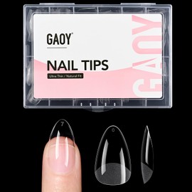 GAOY Short Almond Nail Tips, 240Pcs Soft Pre-shaped Acrylic Nail Tips, 12 Sizes Half Matte Full Cover Fake Press on Nails Tips, Nail Extension Tips