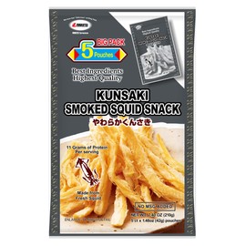 Kunsaki Smoked Squid Snack 1.48oz (Pack of 5) - Made in Japan - 11 grams of protein per serving