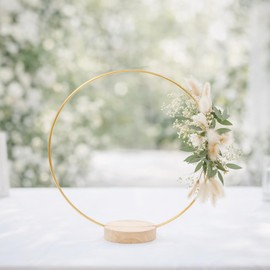 14 Pack Floral Hoop with Stand and LED Fairy Lights 8 Inch Metal Rings for DIY Centerpiece Table Decorations Crafts Macrame Rings Hoop Wreath Dream Catcher Rings Wedding Christmas Wreaths, Gold