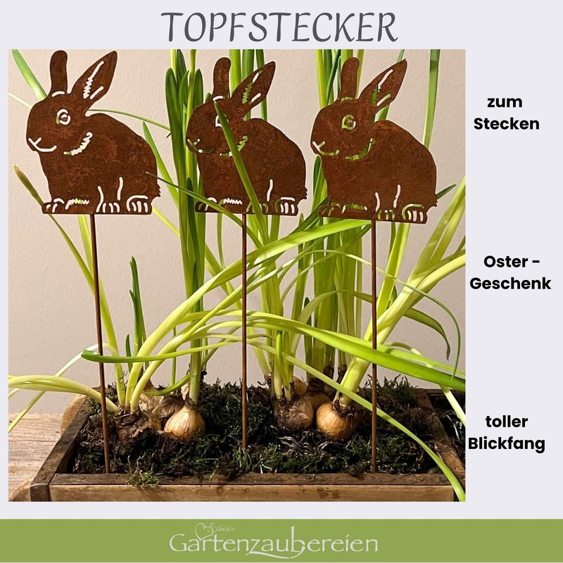 Garden Stake Easter Decoration Rabbit – Set of 3 Rust