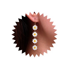 Cybche Boho White Acrylic Flower Daisy Earrings Floral Dangle Hook Earrings Long Flower Daisy Drop Earrings Enamel Daisy Flower Earrings Sunflower Earrings Jewelry for Women