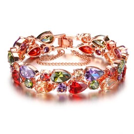 Bangle Bracelets for Women,Created Garnet Amethyst Peridot Morganite Gemstone Necklace Earrings Ring Bracelets Rose Gold Plated,Jewelry Sets Wedding for Brides (Bracelet 7 Inch)