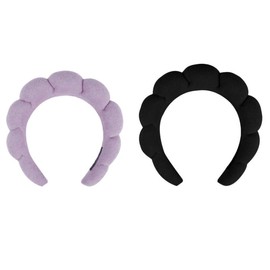 YADIRF 2 pcs Sponge Hairband Spa Headbands For Women Girls Shower Makeup Skincare (Purple Black)