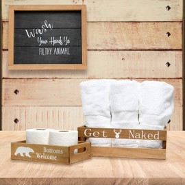 Elegant Designs HG3001-NCL Three Piece Decorative Wood Bathroom Set Small, Cabin,Lodge,Rustic (1 Towel Frame, 1 Toilet Paper Holder), Natural