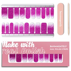 banmagately Nail Polish Strips, 20Pcs Salon Quality Gel Nail Stickers, Easy Long Lasting Wraps for Short Nails no UV Light Needed (Glitter Deep Purple)