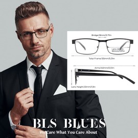 BLS BLUES Reading Glasses Men, Stylish Metal Eyeglasses, Blue Light Readers for Men, Computer Eye Glasses, Cheaters