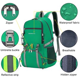WEREWOLVES Lightweight Waterproof Foldable Small Backpack - Water Resistant Hiking Daypack for Outdoor Camping Travel (20L, Green)
