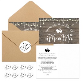 Spakon 100 Sets Wedding Thank You Cards with Envelopes and Stickers Wedding Themed Kraft Paper Thank You Card with Message Mr and Mrs Thank You Notes for Bridal Shower Anniversary Guests (Rustic)