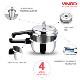 Vinod Pressure Cooker Stainless Steel – Outer Lid - 3 Liter – Induction Base Cooker – Indian Pressure Cooker – Sandwich Bottom – Best Used For Indian Cooking, Soups, and Rice Recipes, Quinoa