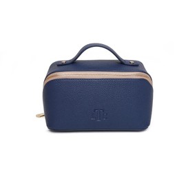The London Train Case Mini Beauty Concertina Fold Out Organiser Vanity Toiletry Bag Make-Up Case by Alice Wheeler (Navy and Stone)