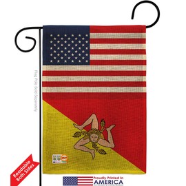 Sicily US Friendship Burlap Burlap Garden Flag Set Wall Hanger Regional USA American Alliance World Country Particular Area Small Decorative Gift Yard House Banner Double-Sided Made In 13 X 18.5