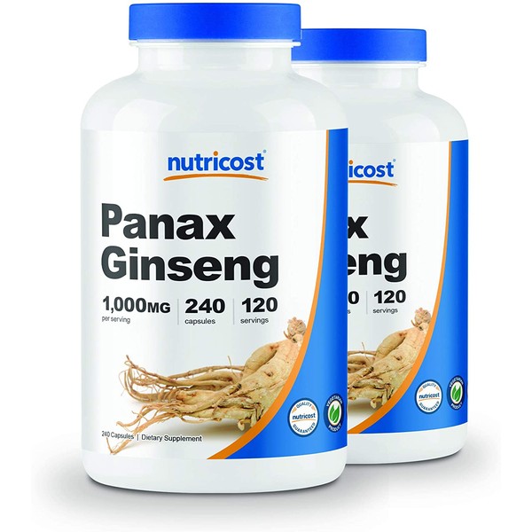 Nutricost Panax Ginseng 1000mg, 240 Capsules (2 Bottles) - Non GMO, Gluten Free, 120 Servings