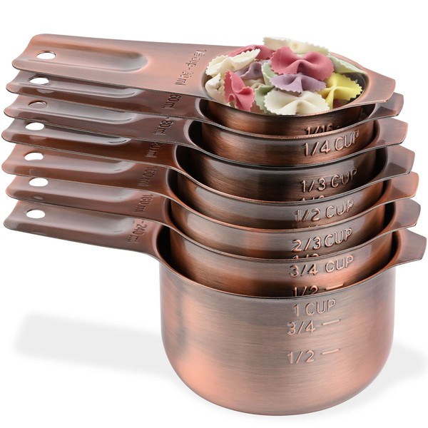 Smithcraft Measuring Cups Set, 7 Copper Measuring Cups, Stainless Steel