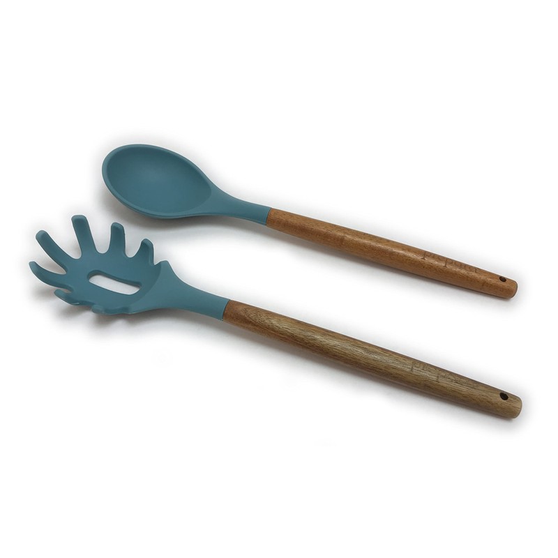 Prepara Acacia and Silicone Spaghetti and Solid Spoon set, Steel