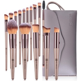 HEYMKGO Makeup Brush Set, Professional Make Up Brush Set, 15 Pieces with PU Leather Cosmetic Bag, Champagne Gold Makeup Brush Kit, Eyeshadow Makeup Brushes, Kabuki Cosmetic Brush, Make-Up Gift