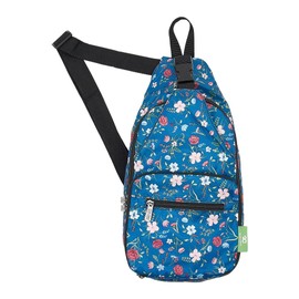 ECO CHIC Lightweight Foldable Crossbody Bag Recycled Plastic Shoulder Backpack Folds Into Pouch for Storage (Floral Navy)