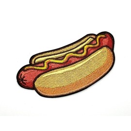 3.5" Hotdog Iron On Patch - Embroidered Hotdog Applique Appliques Iron On Sew On Patches for Holes, Clothing, Jeans, Hat, Backpacks, Clothes - Hotdog Patch