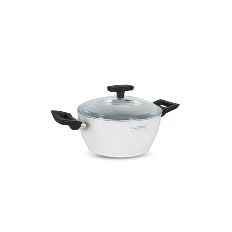 Flonal ONICE White Ceramic Non-Stick Deep Stew Pot with Glass