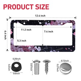 Pink Cheery Blossoms Plate Frame - 2 Packs Universal Stainless Steel Car License Plate Frames Covers Holder Rustproof for Men Women