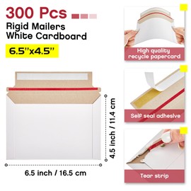 Affrolling 300 Pcs Rigid Mailers White Cardboard Envelopes Photo Mailers Vinyl Records Mailers Document Mailers Cardboard Shipping Envelopes for Cd, Photos, Document (6.5 x 4.5 Inch)