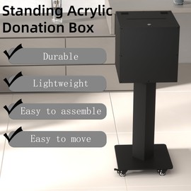 MOOFI Suggestion Box with Lock, Acrylic Ballot Box with Locking Casters, Floor Standing Donation Box for Charity, Voting, Church & Event Fundraising, 13.78"x13.78"x13.78", Black