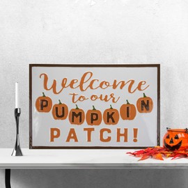 Northlight 20.25" Orange and White Welcome to Our Pumpkin Patch! Autumn Metal Wall Decor