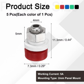 sourcing map 5 Pcs Banana Jack, 5A 4 x 2mm Panel Mount Banana Female Panel Socket Jack, 2mm Binding Post Adapter for Banana Plug Connectors, 5 Colors
