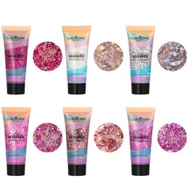 EnMart Body Glitter Gel, Face Glitters Body Gel Sequins Shimmer Liquid Eyeshadow, Holographic Body Glitter Gel for Body, Face, Hair Nail, Women, Color Changing Glitter Gel Under Light, 26g(A)